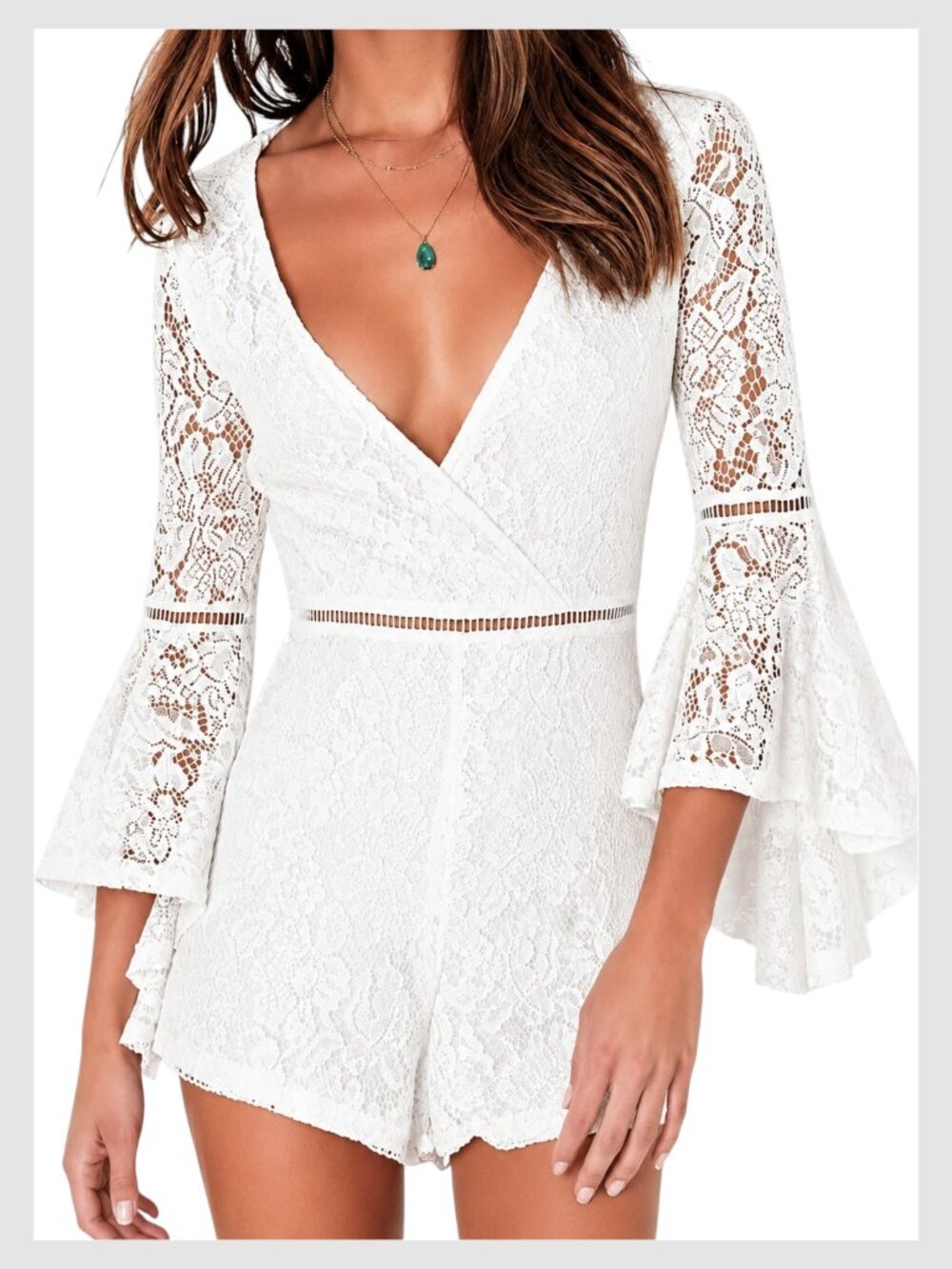 Lulus Lace Romper White Faux Bell Sleeve S